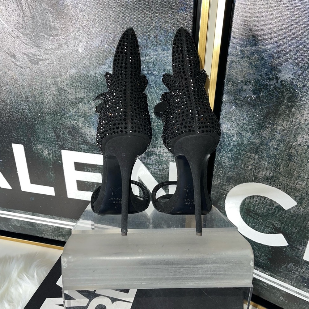 New Giuseppe Zanotti Swarovski 120mm Suede Sandals in Black Gothic Moody Witchy - Picture 7 of 17